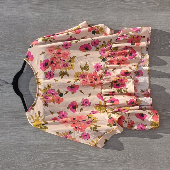 Vibrant Floral Women's Blouse - Pink and Cream - Picture 2 of 7
